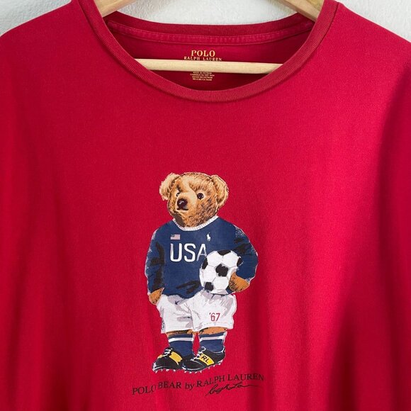 Polo Ralph Lauren Mens XXL USA Soccer Polo Bear Red T Shirt Short Sleeve - Picture 1 of 6